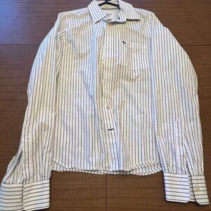 Men's Abercrombie & Fitch Shirt - Large Muscle. White / Dark Blue Stripes.
